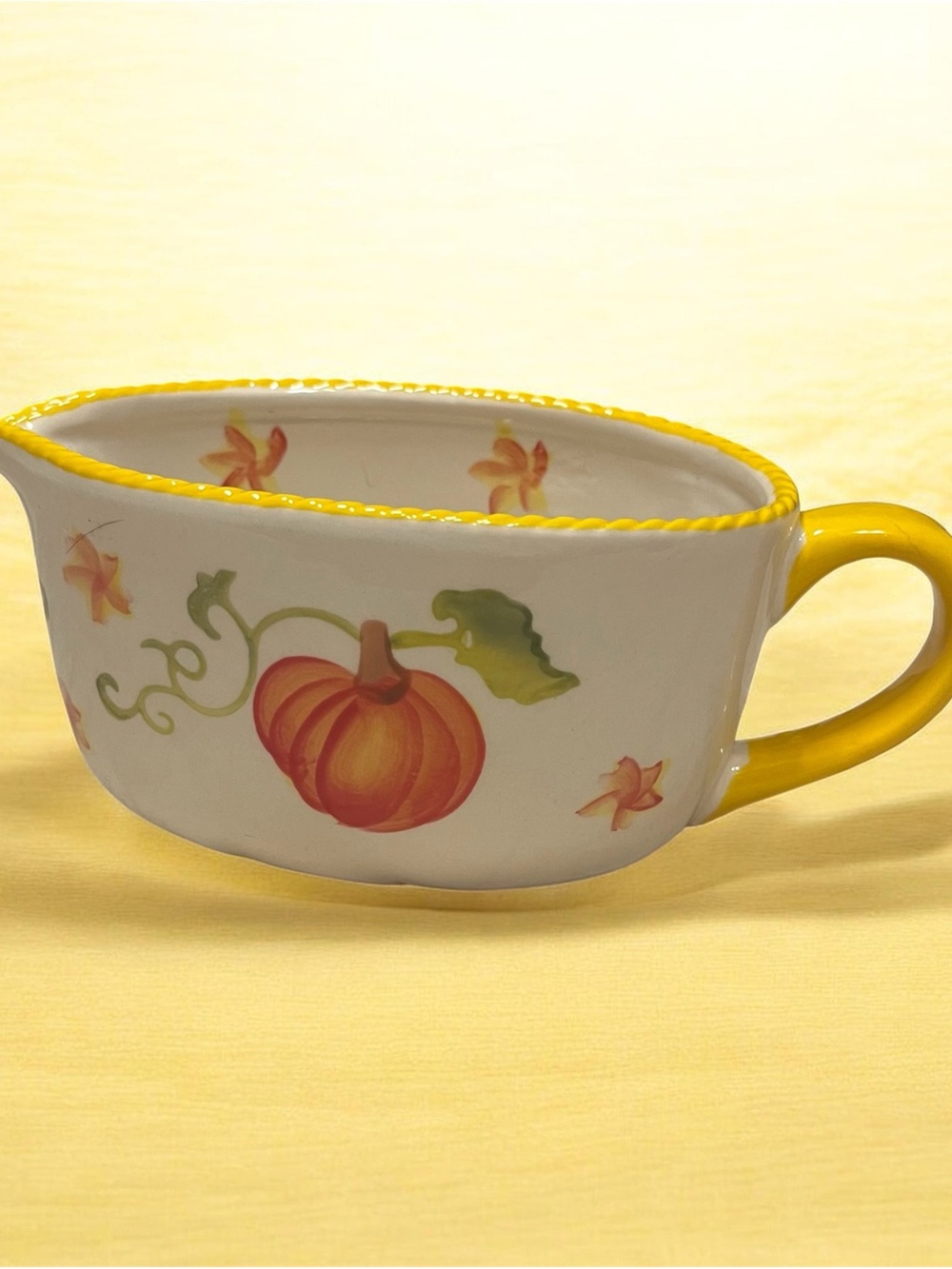 Temp-Tations Ceramic Pumpkin Gravy Boat with Yellow Handle
